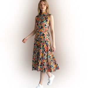 Zara fit and flare dress w high collar  and back tie. Raw hem. Gorgeous colors.